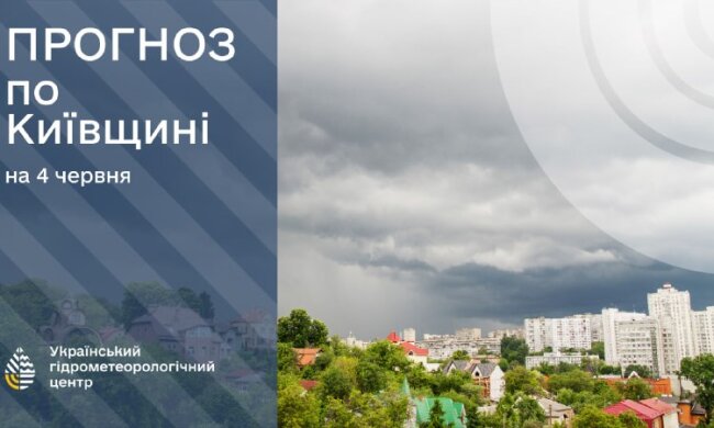 Інфографіка прогнозу погоди від УкрГідрометцентру на 4 червня для Київщини