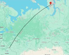 Мапа з позначенням ракетної небезпеки на Ямалі, рф