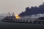 Пожар на Крымском мосту. Фото: скриншот YouTube-видео