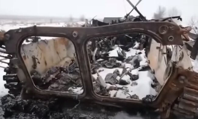 Згоріла техніка рф. Фото: скріншот YouTube-відео