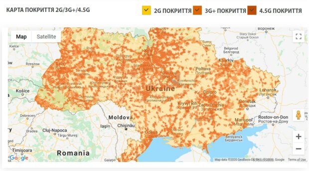 Карта покрытия. Фото: скриншот www.lifecell.ua