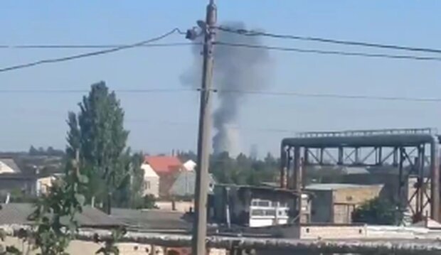 Взрыв в оккупированной Херсонской области. Фото: скриншот Telegram-видео
