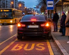 Водитель в автомобиле с включенной аварийной сигнализацией на дороге