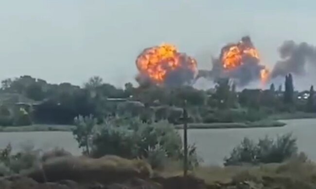 Взрыв в оккупированном Крыму. Фото: скриншот Telegram-видео