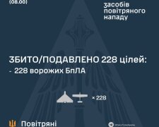 Нічна атака дронів: ПС ЗСУ звітують про збиття 228 із 265 БПЛА