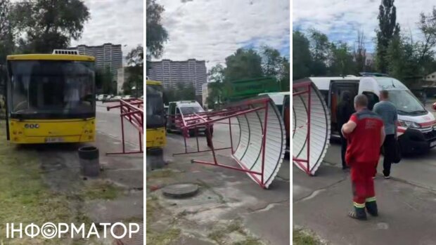 Автобус №63 врізався у зупинку на Бориспільській у Києві