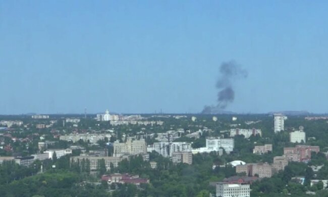 Взрыв в оккупированном Донецке. Фото: скриншот Telegram-видео