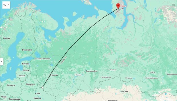 Мапа з позначенням ракетної небезпеки на Ямалі, рф