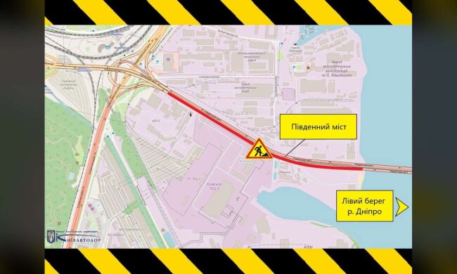 Схема ограничения движения на Южном мосту в Киеве с 30 мая по 31 октября