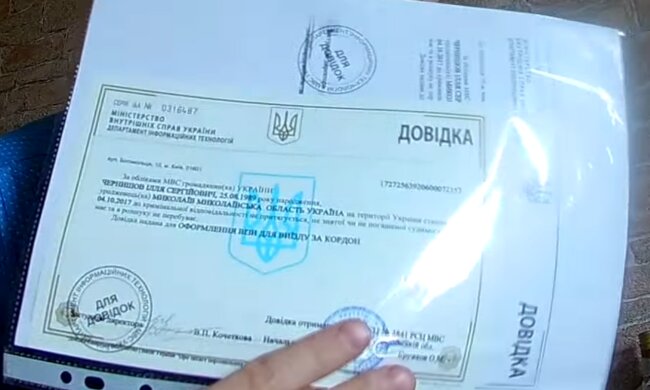 Довідка про несудимість. Фото: скріншот YouTube-відео
