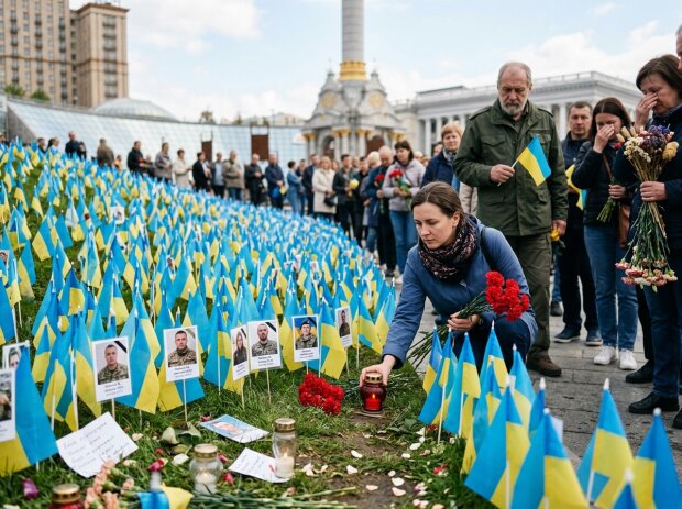 Майдан Незалежності народний меморіал прапорці захисники Київ