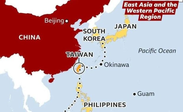 Карта морской спецоперации Китая у Тайваня