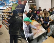 Продуктовая корзина, ценники в супермаркете, украинские гривны