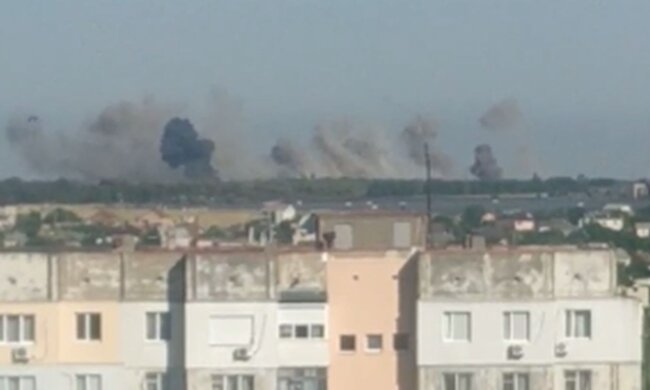 Взрыв в оккупированной Чернобаевке. Фото: скриншот Telegram-видео