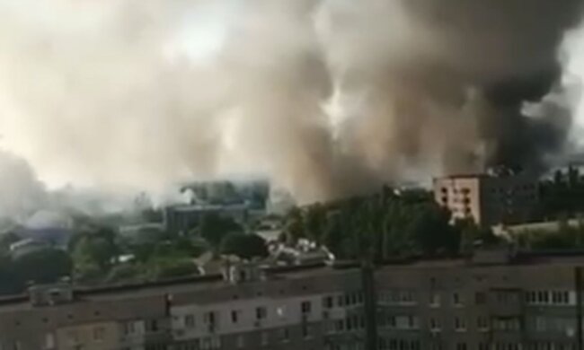 Горить склад боєприпасів росії. Фото: скріншот Telegram-відео