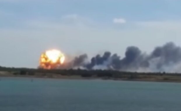 Взрыв в оккупированном Крыму. Фото: скриншот Telegram-видео