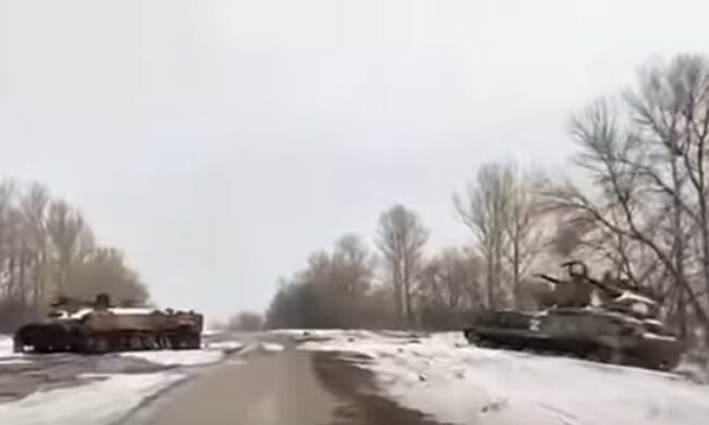 Розбита колона рф. Фото: скріншот YouTube-відео