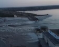 Каховська ГЕС після підриву. Фото: скріншот YouTube-відео