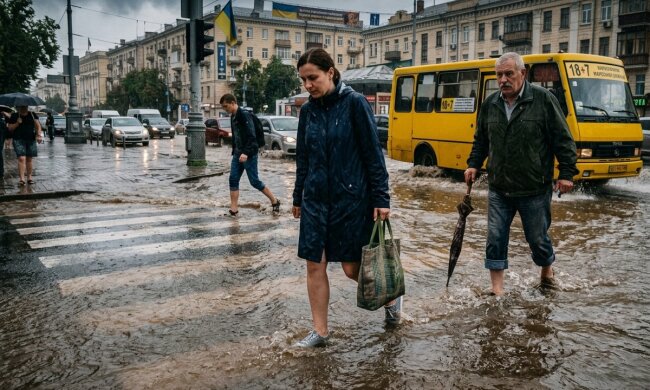 Київ злива пішохідний перехід затоплення потік води
