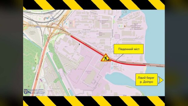 Схема обмеження руху на Південному мосту в Києві з 30 травня по 31 жовтня
