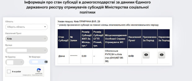 Реестр получателей субсидий. Фото: скриншот subsidii.ioc.gov.ua
