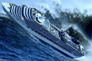 Огромный круизный лайнер чуть не выбросило на кафе с людьми. Видео