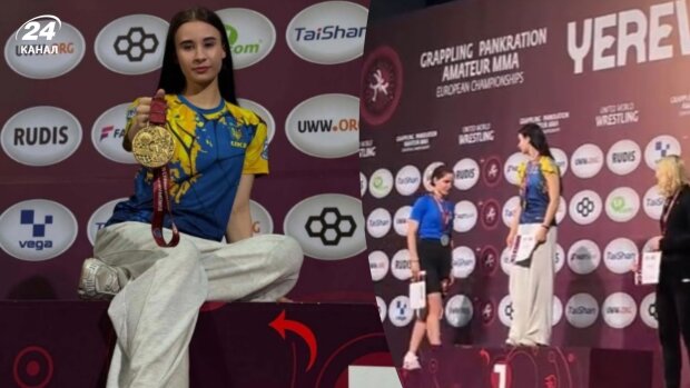 Дарья Мальчевская на пьедестале чемпионата Европы по панкратиону