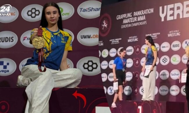 Дарья Мальчевская на пьедестале чемпионата Европы по панкратиону