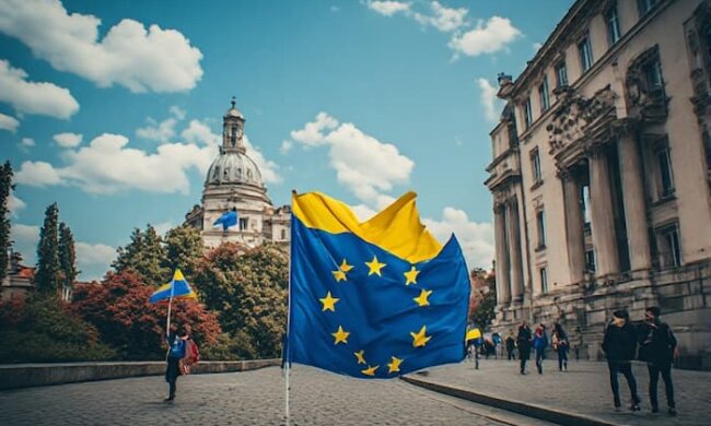 Прапори Італії, України та ЄС