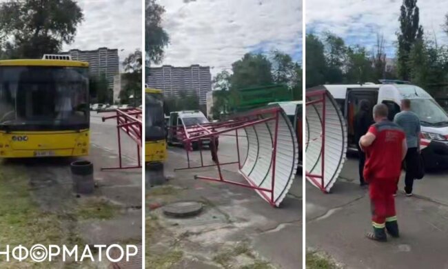 Автобус №63 врізався у зупинку на Бориспільській у Києві