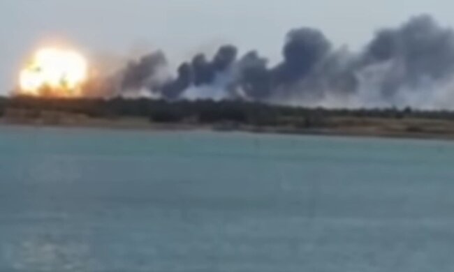 Взрыв в оккупированном Крыму. Фото: скриншот Telegram-видео