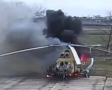 Горящий вертолет. Фото: скриншот Telegram-видео