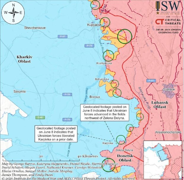 ISW: просування ЗСУ на Борівському напрямку та в зоні Костянтинівка-Дружківка