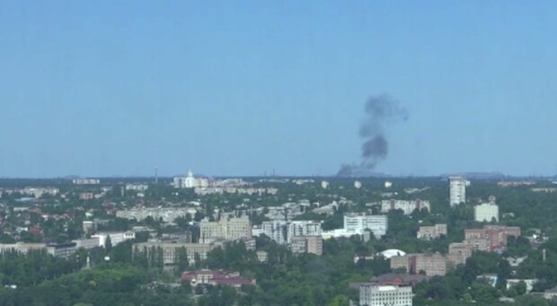 Взрыв в оккупированном Донецке. Фото: скриншот Telegram-видео