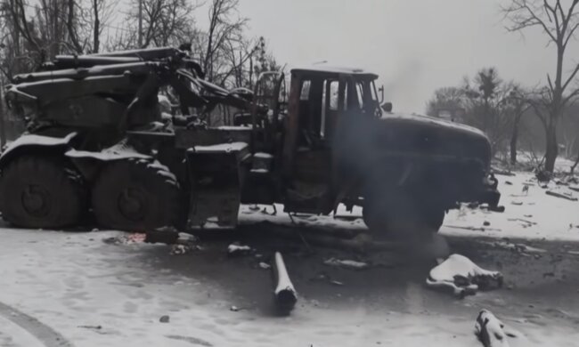 Розбита техніка РФ. Фото: скріншот YouTube-відео
