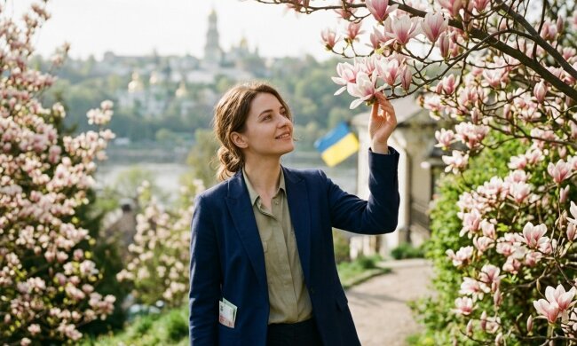 Київ весна магнолії квітучий парк телеведуча