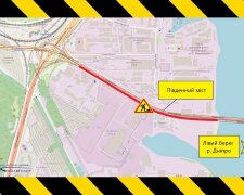 Схема обмеження руху на Південному мосту в Києві з 30 травня по 31 жовтня