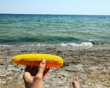 В сети смеются над "богом продаж", который продает кукурузу на пляже возле чьей-то попы. Видео