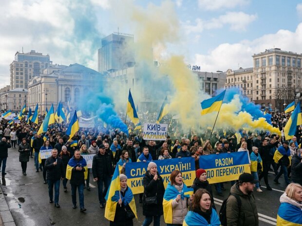 Київ Європейська площа хода синьо-жовтий дим