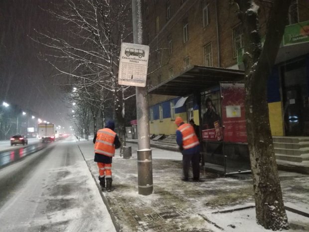 Ночью в Киеве выпал снег. Фото: facebook.com/kievavtodor
